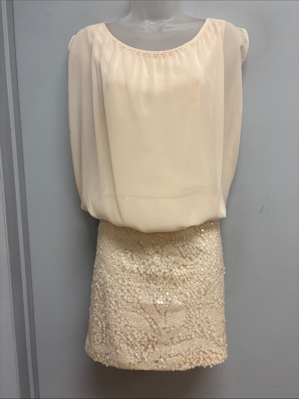 Aidan Mattox Ivory Sequin Blouson Cocktail Dress Size 12